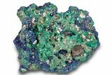 Sparkling Azurite Crystals on Fibrous Malachite - China #259656-1